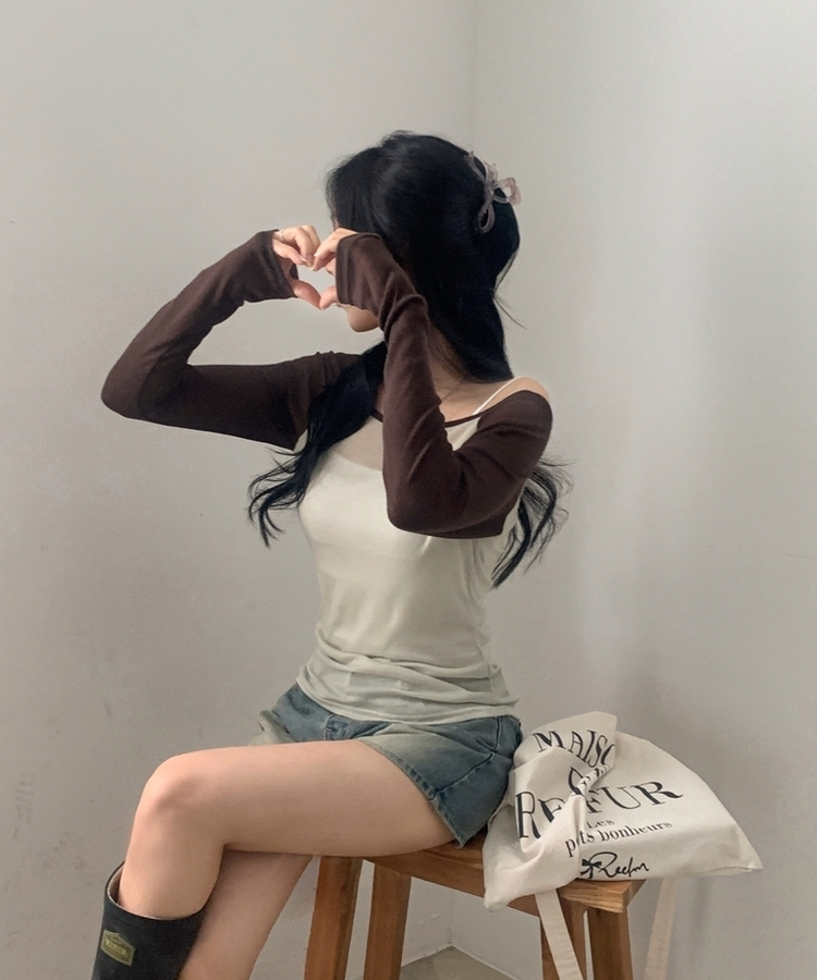 츄잉 시스루 나그랑 배색 레이어드 긴팔티 5color 브라운