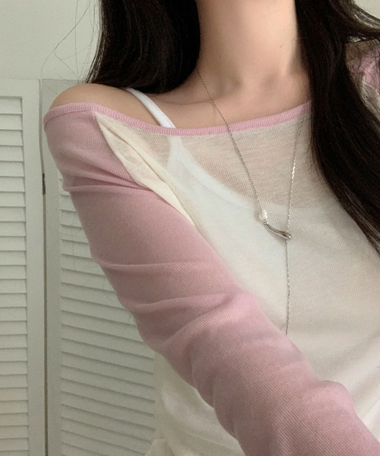 츄잉 시스루 나그랑 배색 레이어드 긴팔티 5color 핑크
