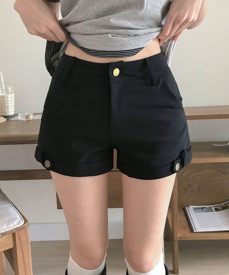 모놀 롤업 밑단 버튼 스판 숏 팬츠 여름 여름숏팬츠 블랙