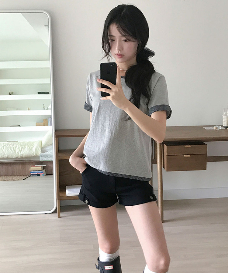 모놀 롤업 밑단 버튼 스판 숏 팬츠 여름 여름숏팬츠 블랙