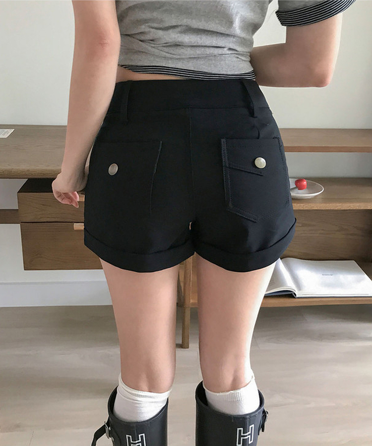 모놀 롤업 밑단 버튼 스판 숏 팬츠 여름 여름숏팬츠 블랙