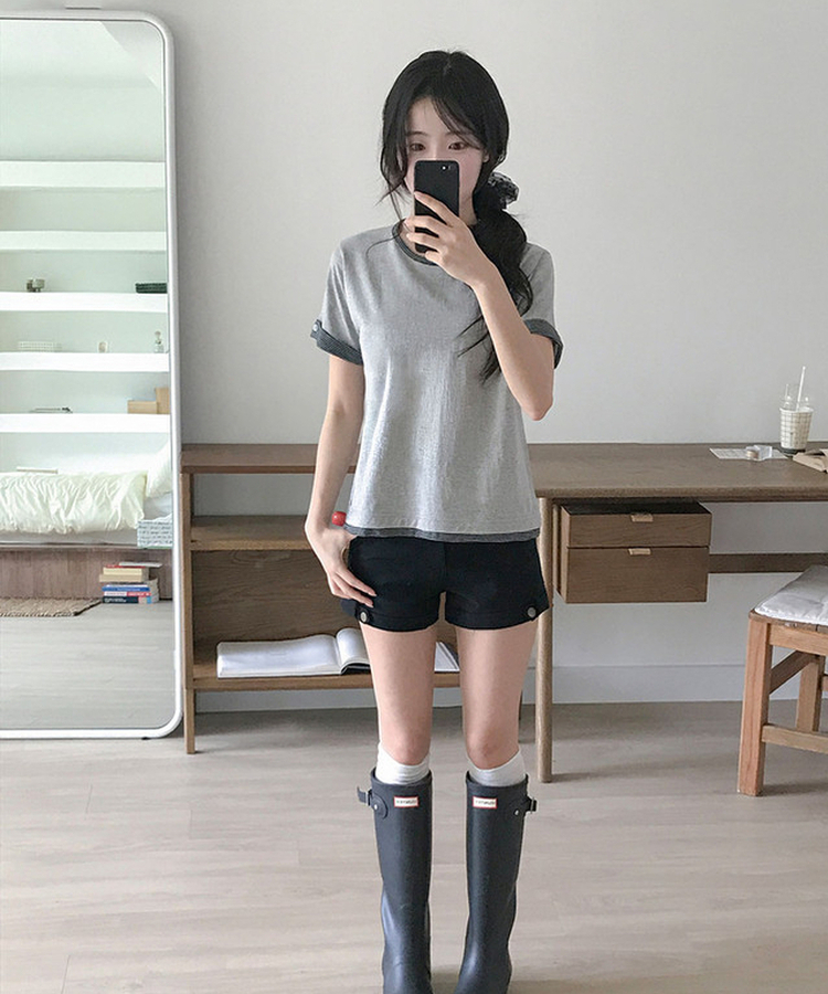 모놀 롤업 밑단 버튼 스판 숏 팬츠 여름 여름숏팬츠 블랙