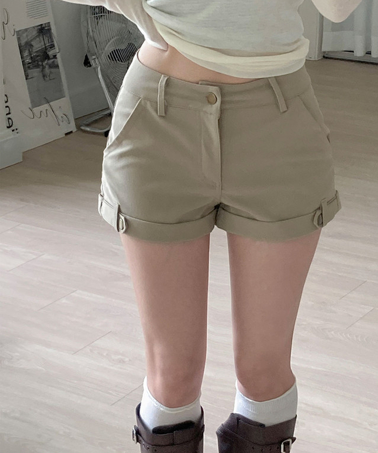 모놀 롤업 밑단 버튼 스판 숏 팬츠 여름 여름숏팬츠 베이지