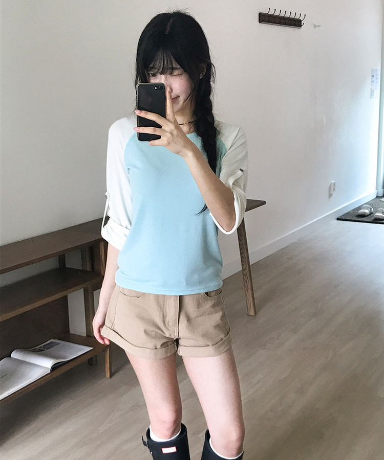 단독특가 셉트 롤업 소매 체크버튼 나그랑 긴팔 티셔츠 소라