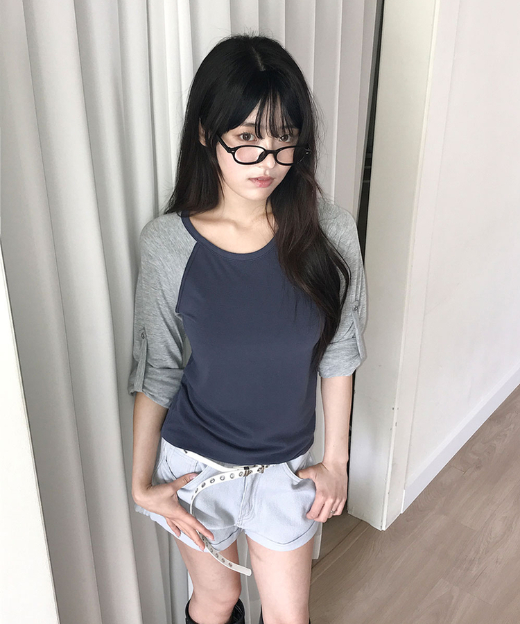 단독특가 셉트 롤업 소매 체크버튼 나그랑 긴팔 티셔츠 곤색