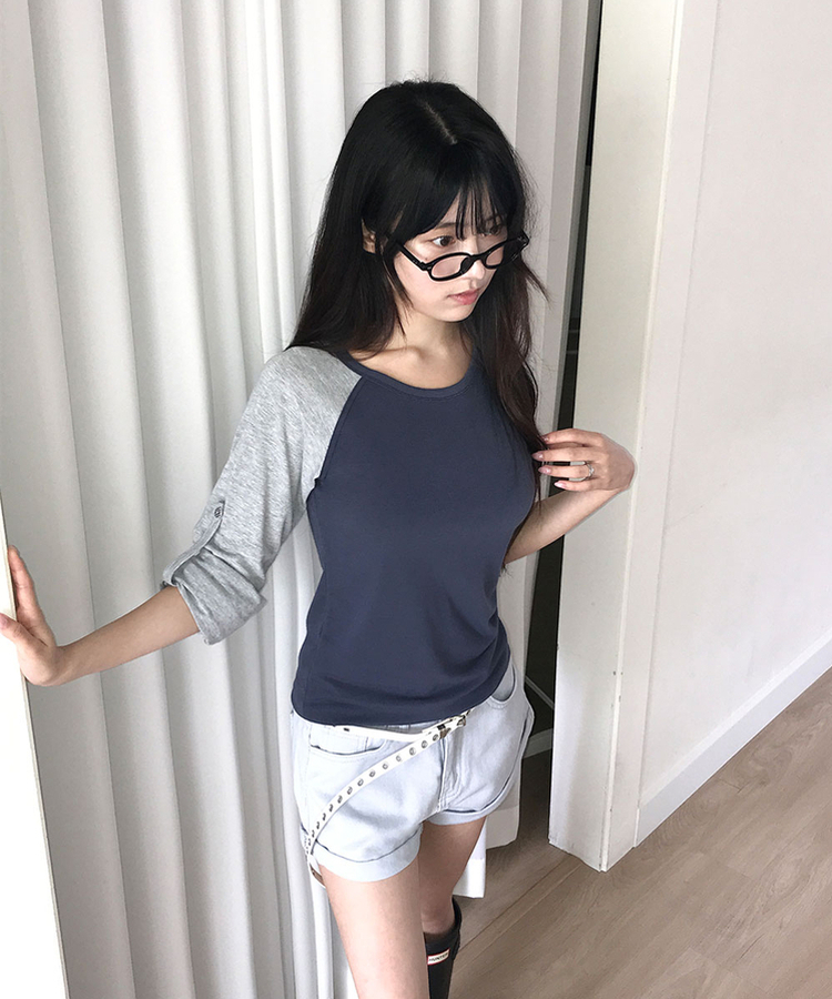 단독특가 셉트 롤업 소매 체크버튼 나그랑 긴팔 티셔츠 곤색