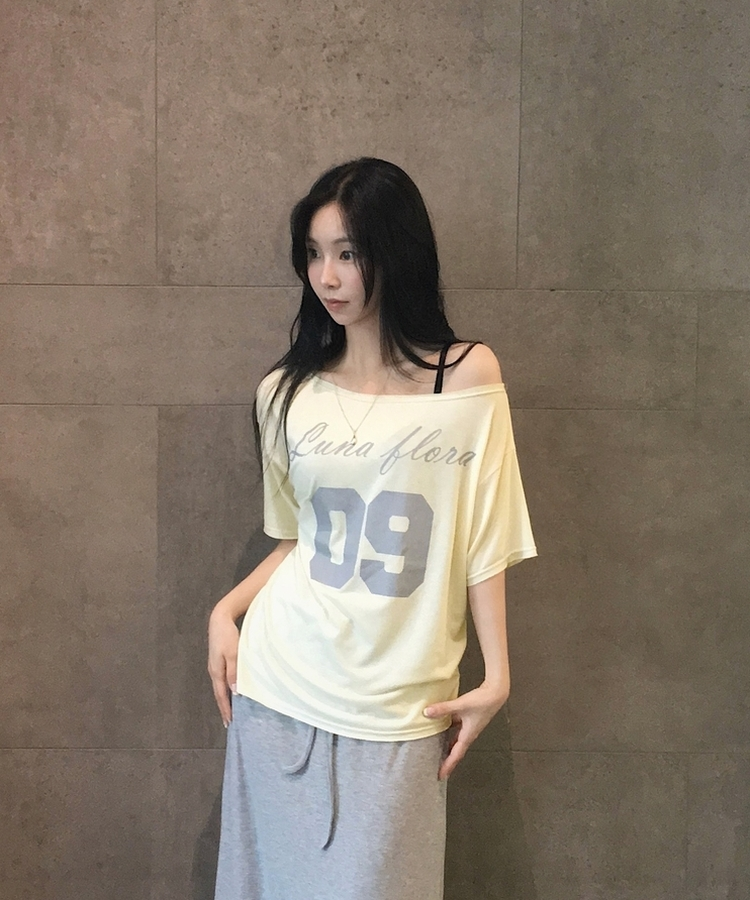 [레몬코어ᰔ?/옵션선택!] 로스 레터링 원오프 여리핏 반팔티셔츠,오프숄더 - 4color 레몬