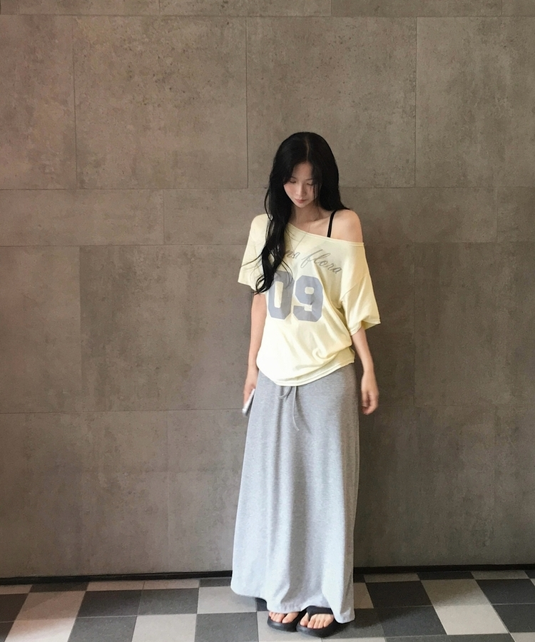 [레몬코어ᰔ?/옵션선택!] 로스 레터링 원오프 여리핏 반팔티셔츠,오프숄더 - 4color 레몬