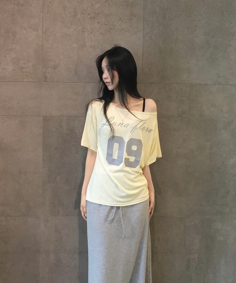 [레몬코어ᰔ?/옵션선택!] 로스 레터링 원오프 여리핏 반팔티셔츠,오프숄더 - 4color 레몬
