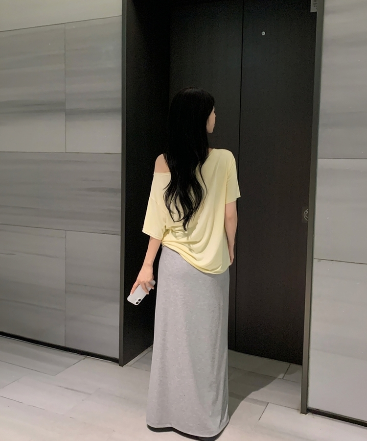 [레몬코어ᰔ?/옵션선택!] 로스 레터링 원오프 여리핏 반팔티셔츠,오프숄더 - 4color 레몬