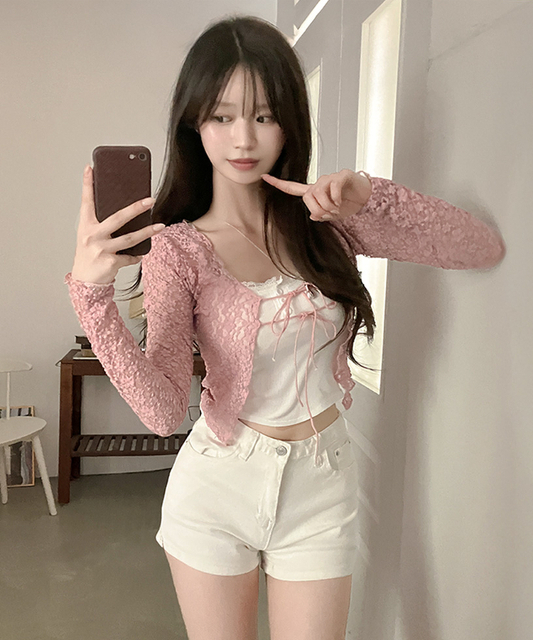 블룸 레이스 볼레로 가디건 핑크