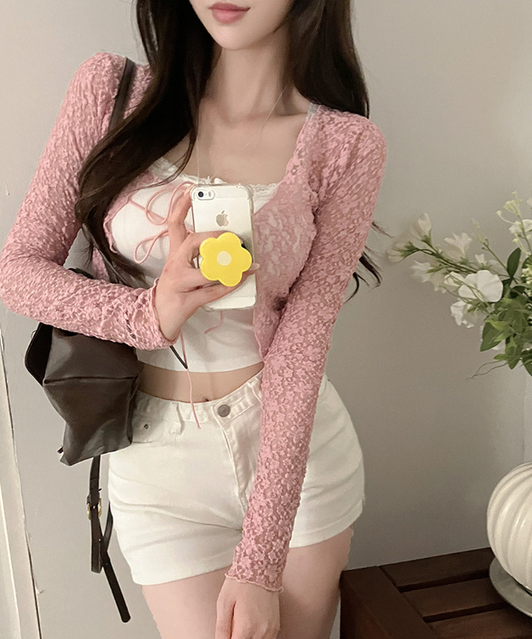 블룸 레이스 볼레로 가디건 핑크