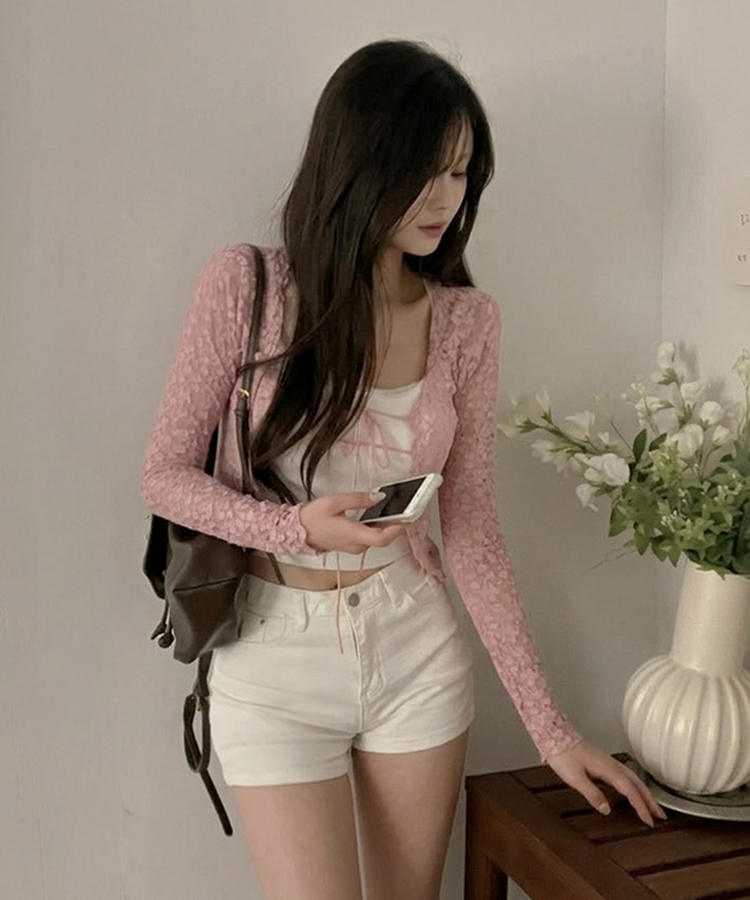 블룸 레이스 볼레로 가디건 핑크