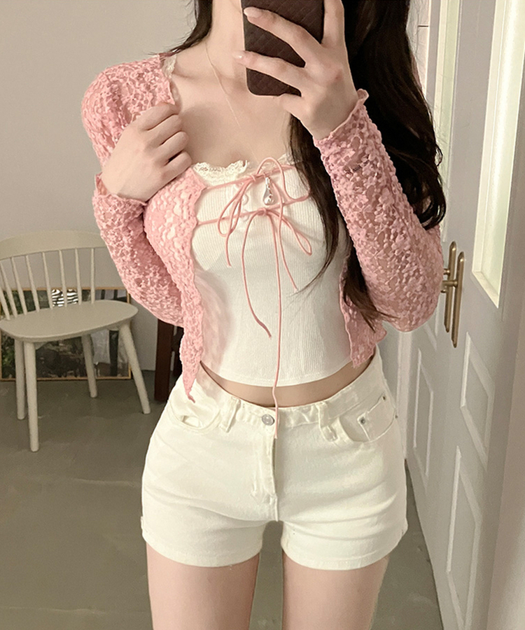 블룸 레이스 볼레로 가디건 핑크