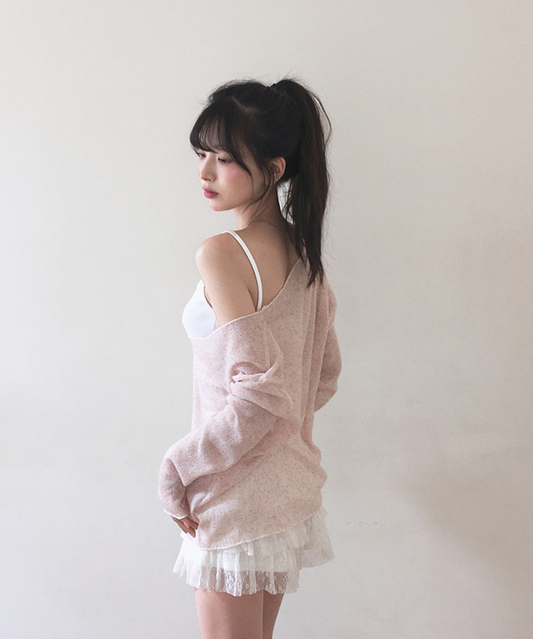 オーバーサイズVネック長袖ニットTシャツ PINK
