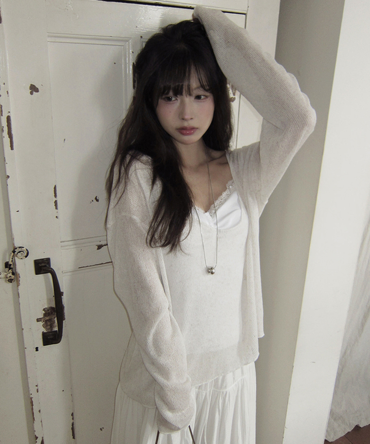 オーバーサイズVネック長袖ニットTシャツ IVORY
