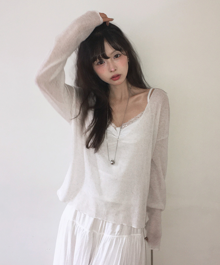 オーバーサイズVネック長袖ニットTシャツ IVORY