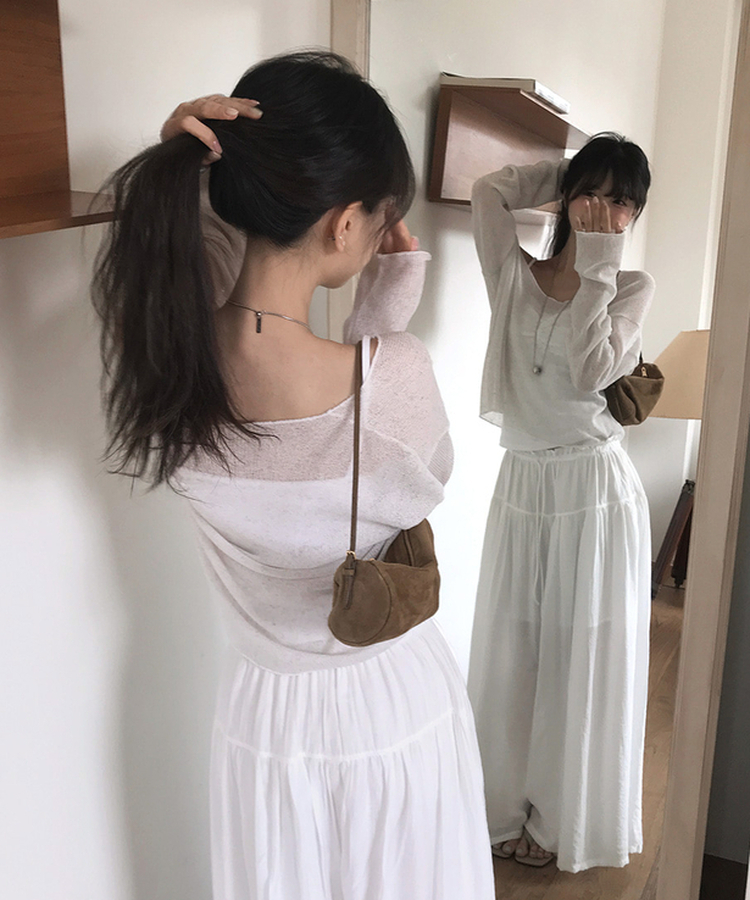 オーバーサイズVネック長袖ニットTシャツ IVORY