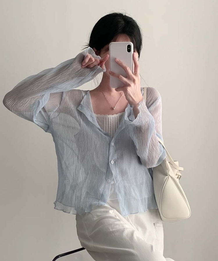 공기같은 가벼움윈디 플리츠 시스루 썸머 루즈핏 긴팔 가디건 소라