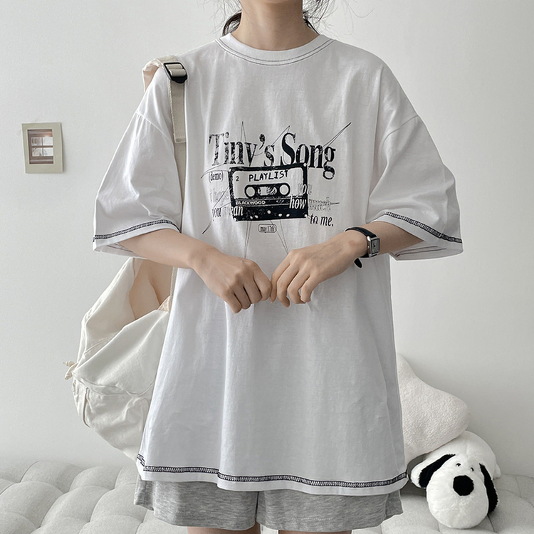 半袖シャツ YOUR SONG IS GOOD XLサイズ　白色 1枚 ビンテージプリント半袖Tシャツ｜半袖Tシャツ｜韓国ファッション通販 SONA