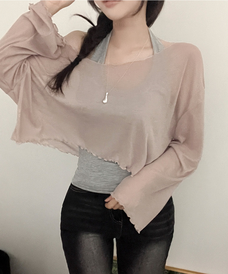 트릭 홀터 여리핏 오프 날라리 티셔츠 투피스 세트 베이지