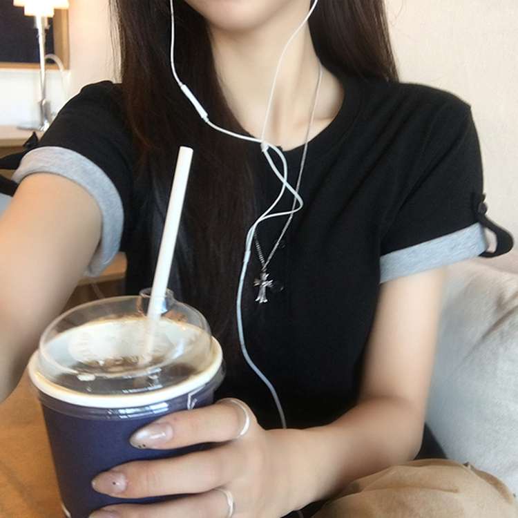 소매 널널핏 주니 헨리넥 단추 여름 루즈핏 롤업 반팔 티셔츠 데일리 오버핏 버튼 반팔티 레이어드 배색 상의 6color 블랙