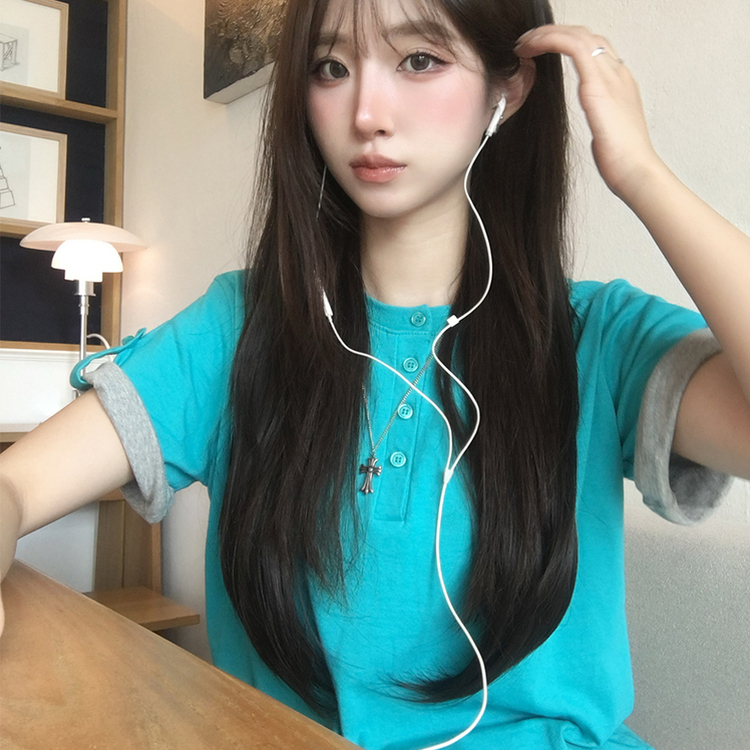 소매 널널핏 주니 헨리넥 단추 여름 루즈핏 롤업 반팔 티셔츠 데일리 오버핏 버튼 반팔티 레이어드 배색 상의 6color 민트