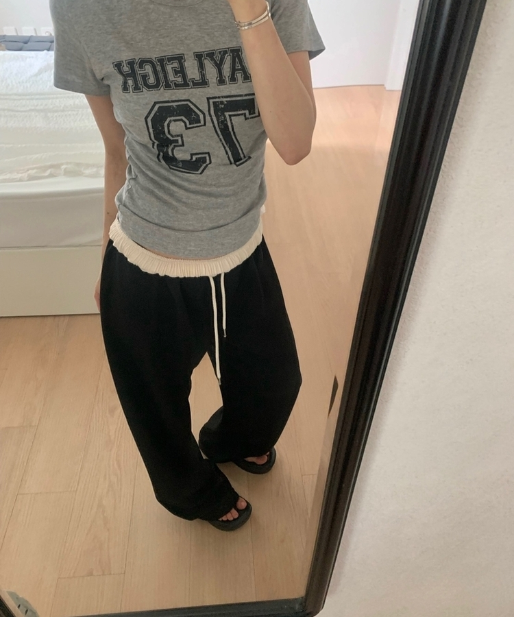 ウエストバンディングストレートパンツ(6color) BLACK