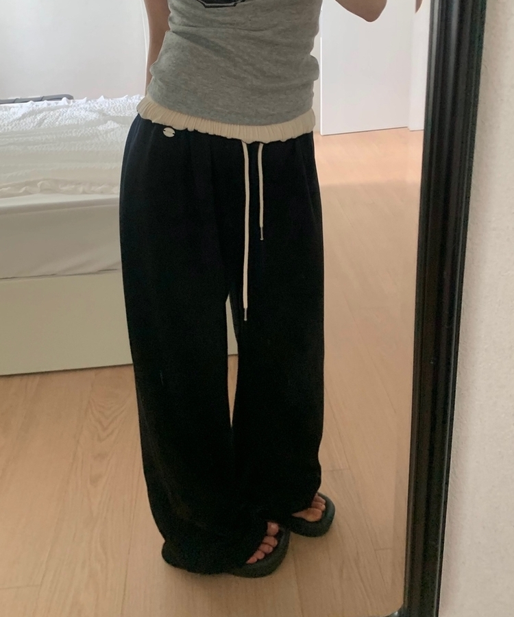 ウエストバンディングストレートパンツ(6color) BLACK