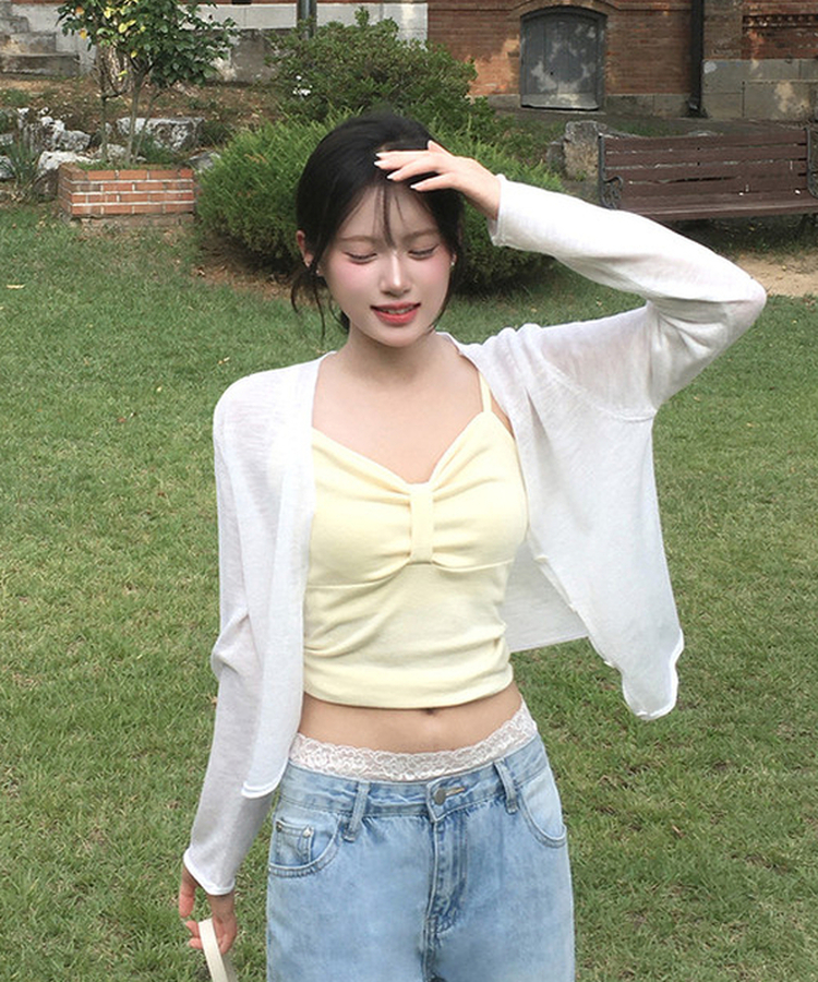 ハートリボンクロップキャミソール(6color) YELLOW