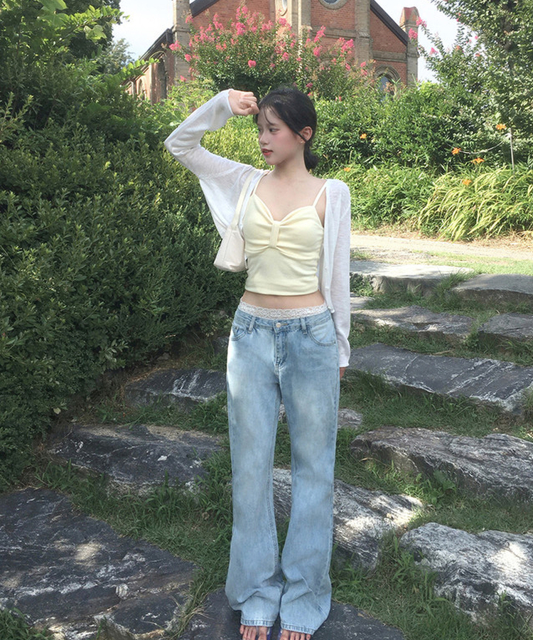 ハートリボンクロップキャミソール(6color) YELLOW
