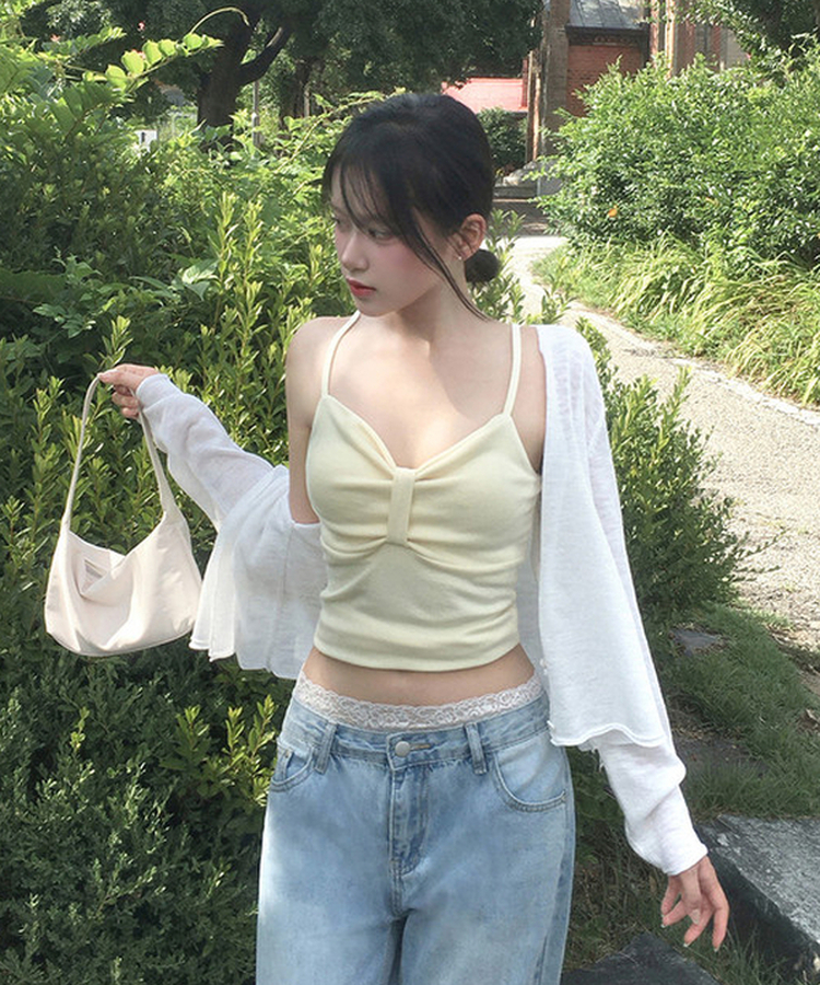 ハートリボンクロップキャミソール(6color) YELLOW