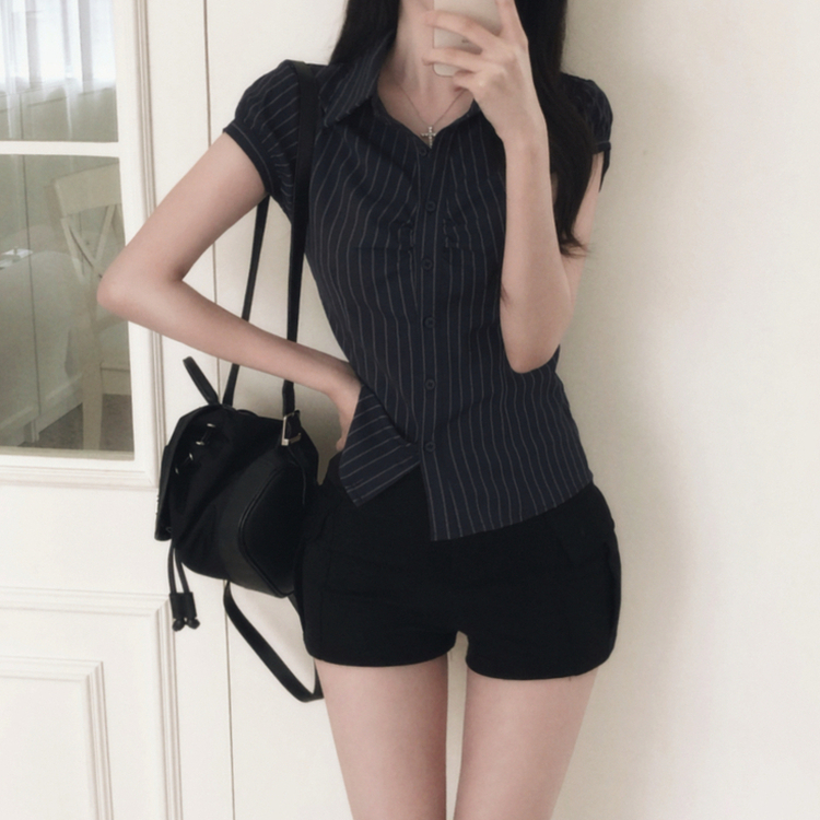 ピンタックシャーリングストライプシャツ NAVY