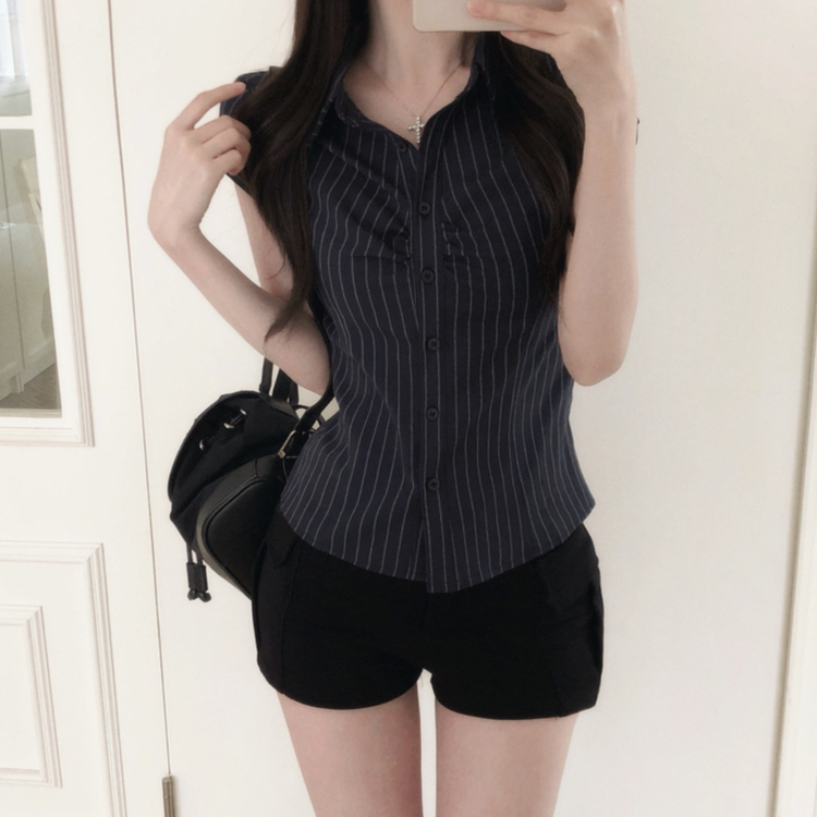 ピンタックシャーリングストライプシャツ NAVY