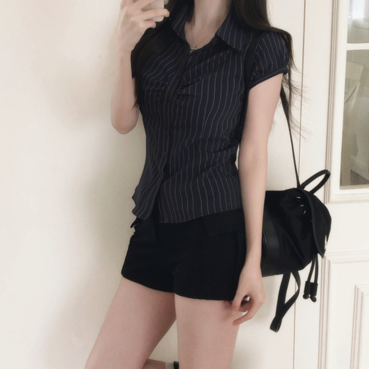 ピンタックシャーリングストライプシャツ NAVY
