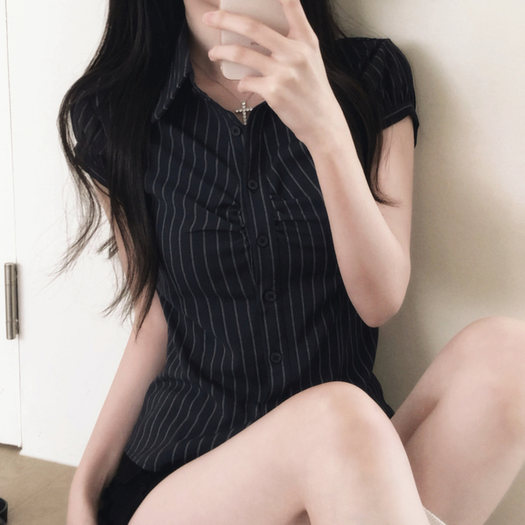 ピンタックシャーリングストライプシャツ NAVY