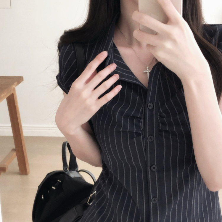 ピンタックシャーリングストライプシャツ NAVY