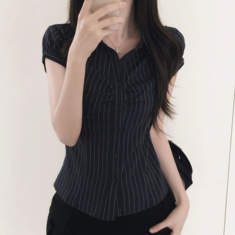 ピンタックシャーリングストライプシャツ NAVY