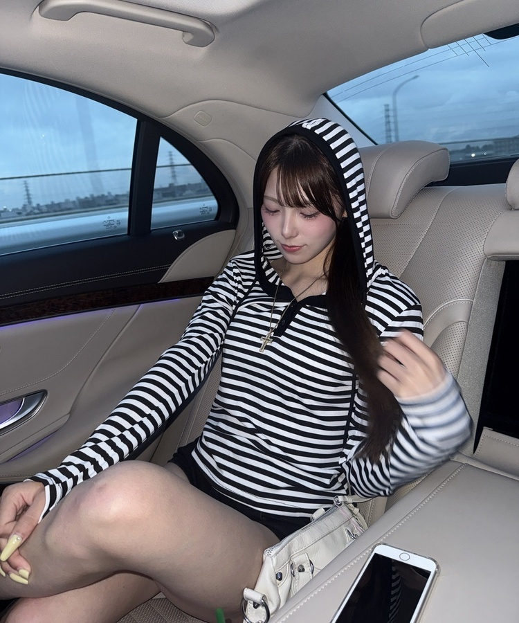 ボーダーフードTシャツ WHITE