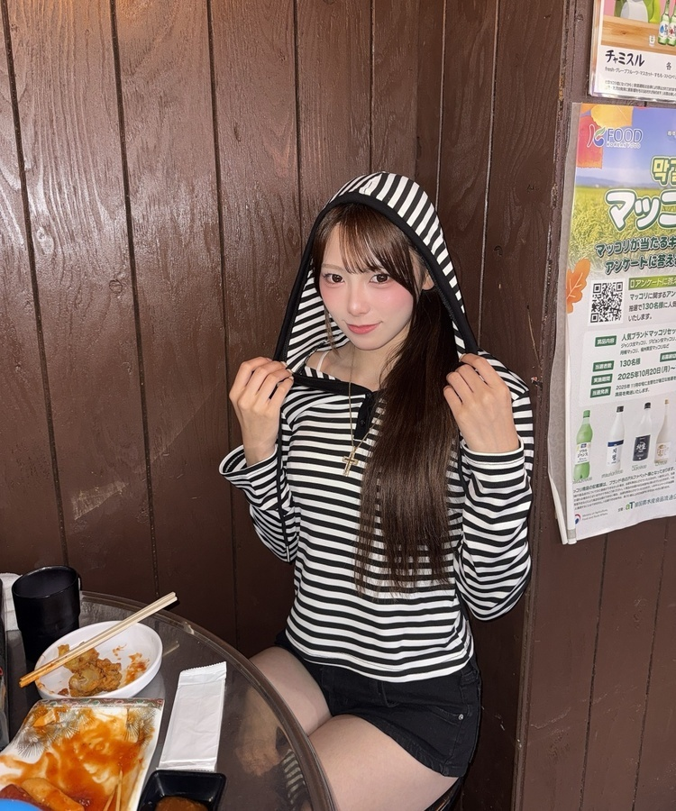 ボーダーフードTシャツ WHITE