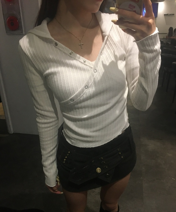 カシュクール長袖フードトップス WHITE