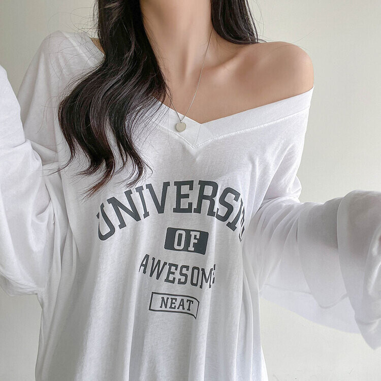 Vネックオーバーサイズ長袖シャツ｜長袖Tシャツ｜韓国ファッション通販