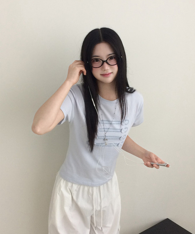 Uネックナポレオン刺繍クロップTシャツ｜半袖Tシャツ｜韓国