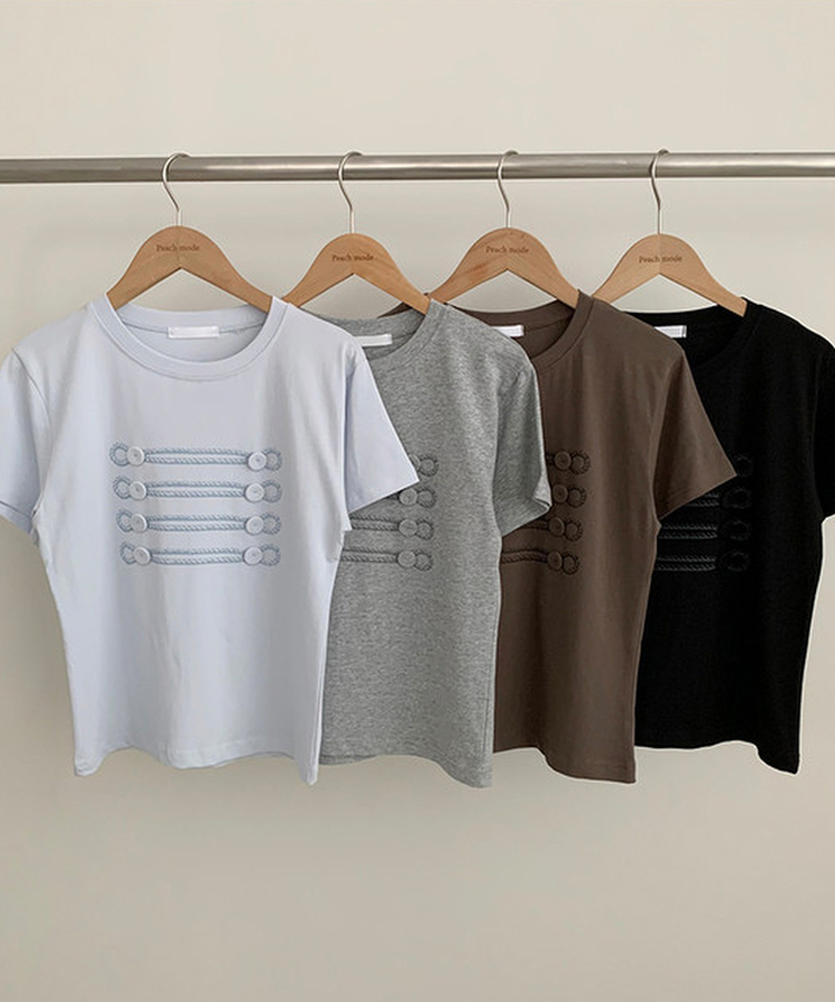 Uネックナポレオン刺繍クロップTシャツ｜半袖Tシャツ｜韓国