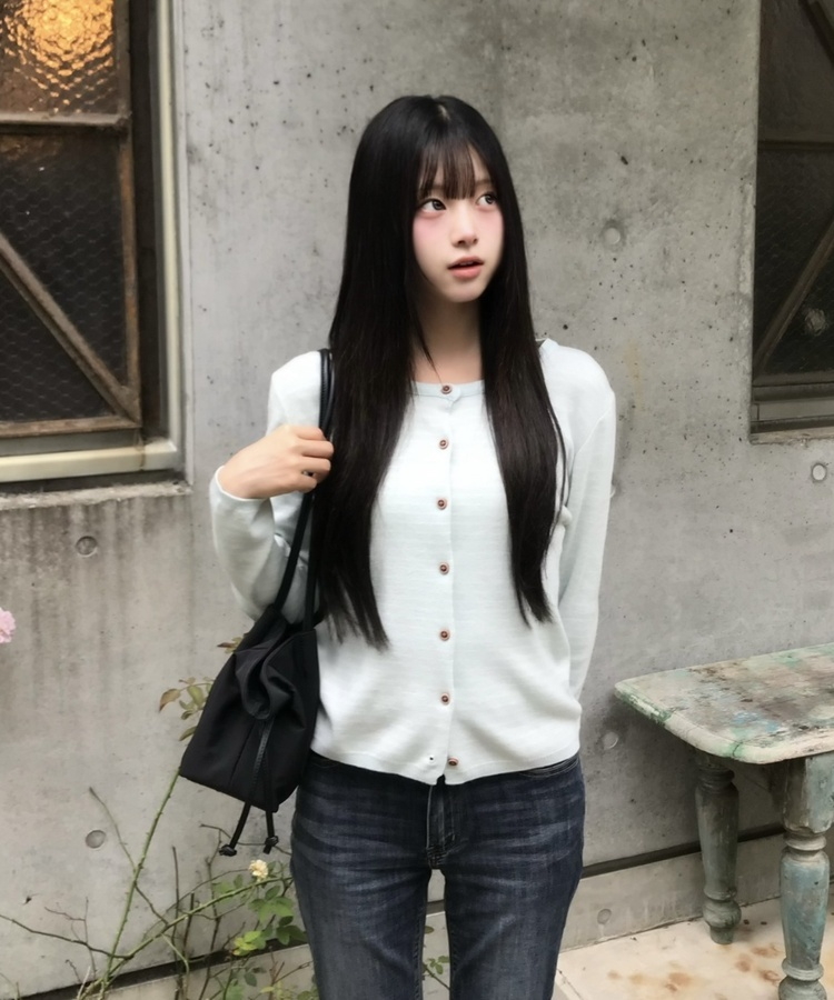 보더 니트 가디건 민트