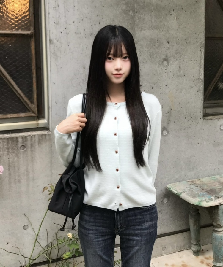 보더 니트 가디건 민트