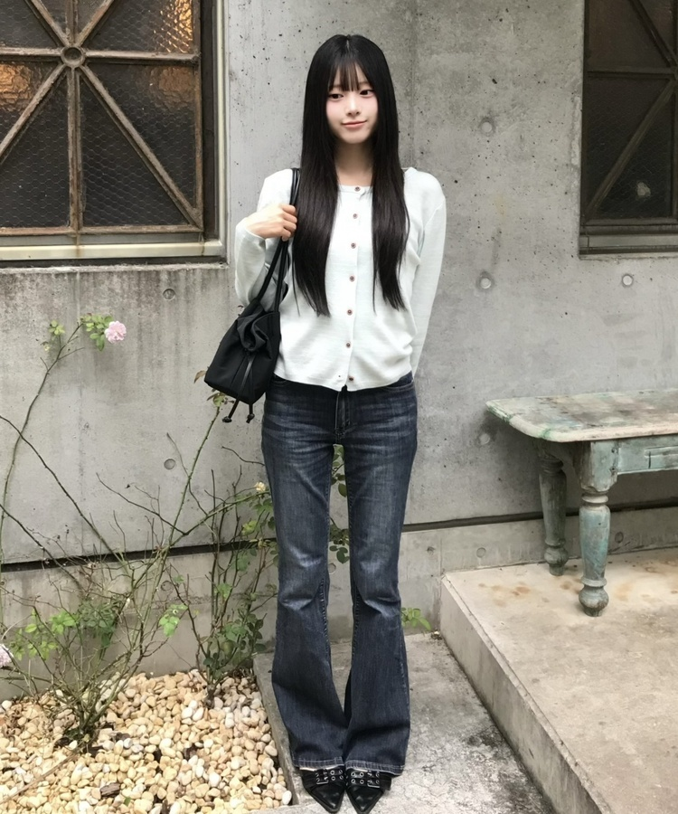보더 니트 가디건 민트