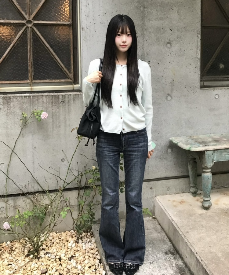 보더 니트 가디건 민트