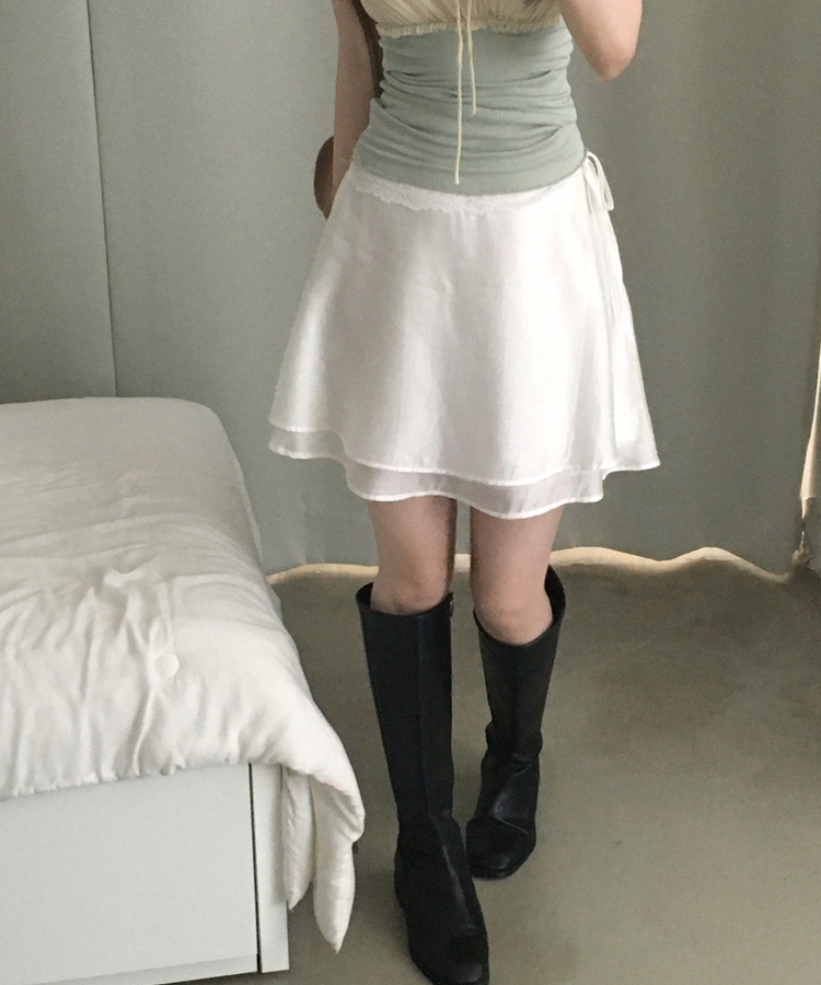 아일릿 플레어 레이어드 레이스 미디스커트 2color 화이트
