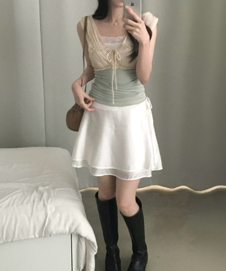 아일릿 플레어 레이어드 레이스 미디스커트 2color 화이트